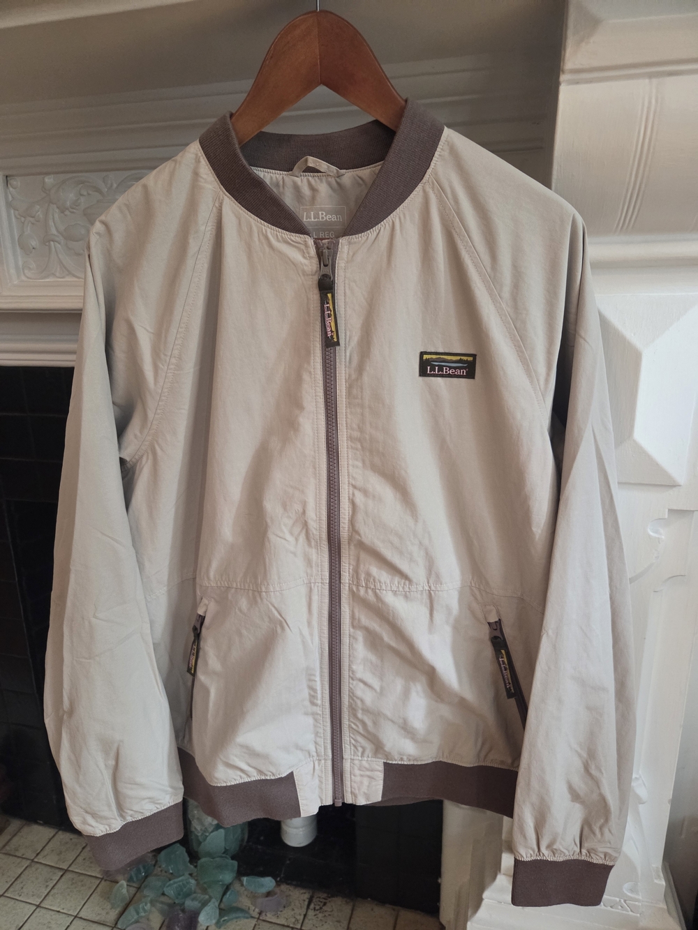 L.L.Bean Bomber Windbreaker - Beige / Taupe - Womens L REG - Fleece Lined